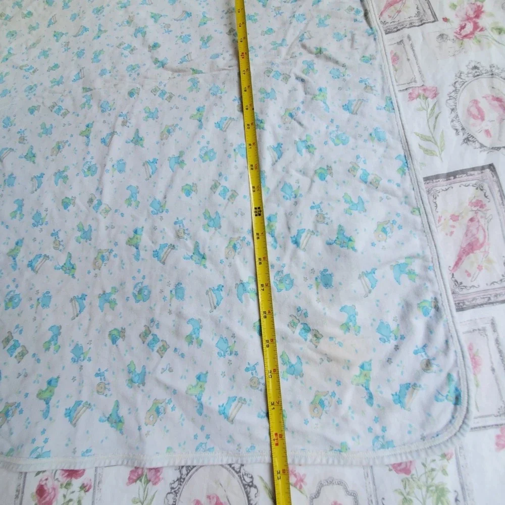Vtg Carter's Baby Blanket Blue Animals Cotton Flannel Made in USA 1980s 90s